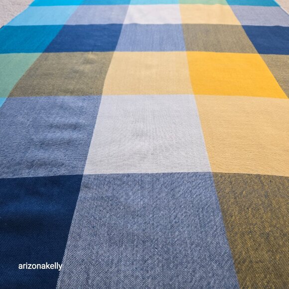 100% Wool Lightweight Checked Scarf Blue White Yellow Made in Scotland - Picture 6 of 12